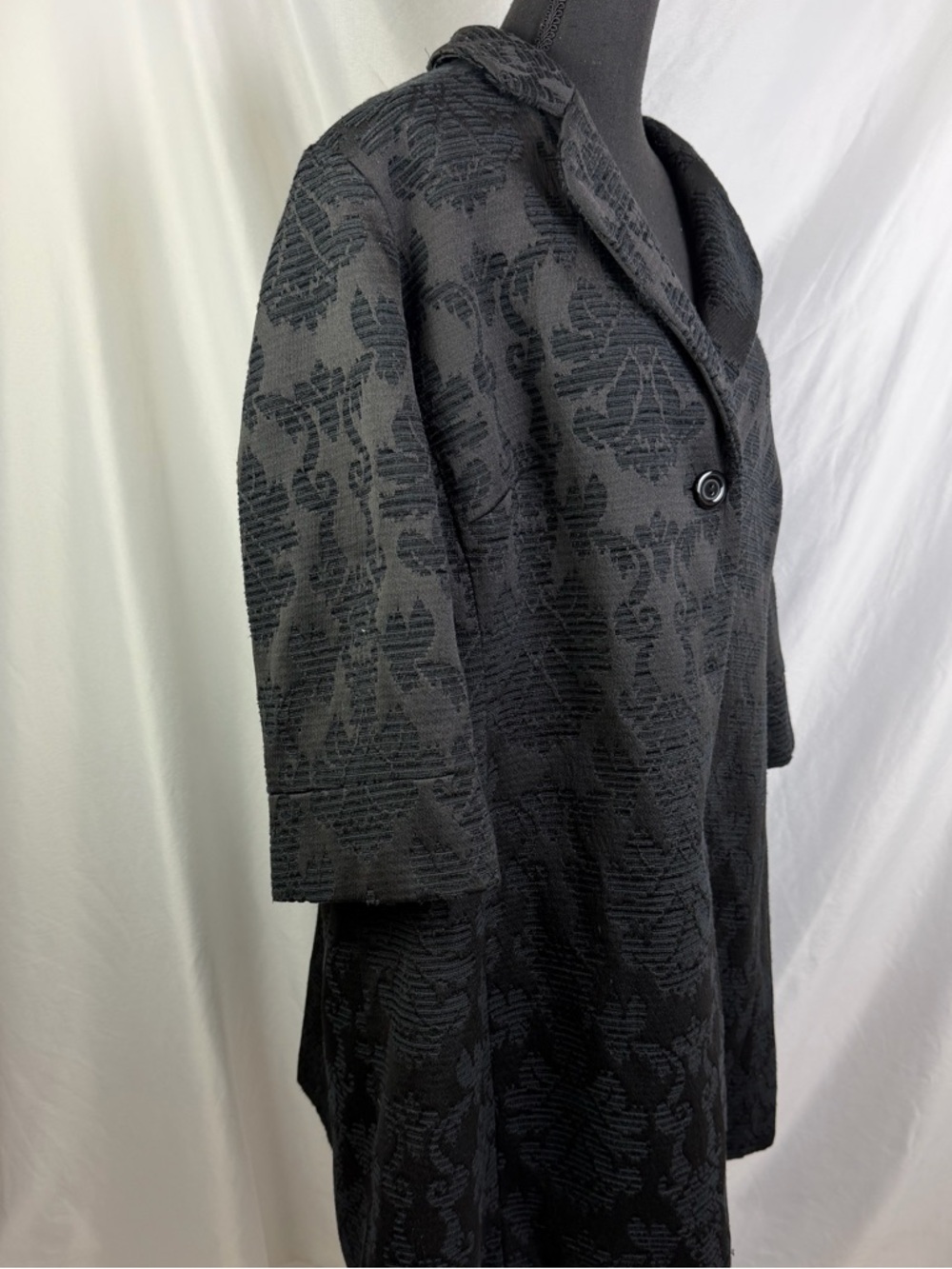 Nine West Black Navy Jacquard Trench Coat 22W A-Line Floral - Picture 3 of 10